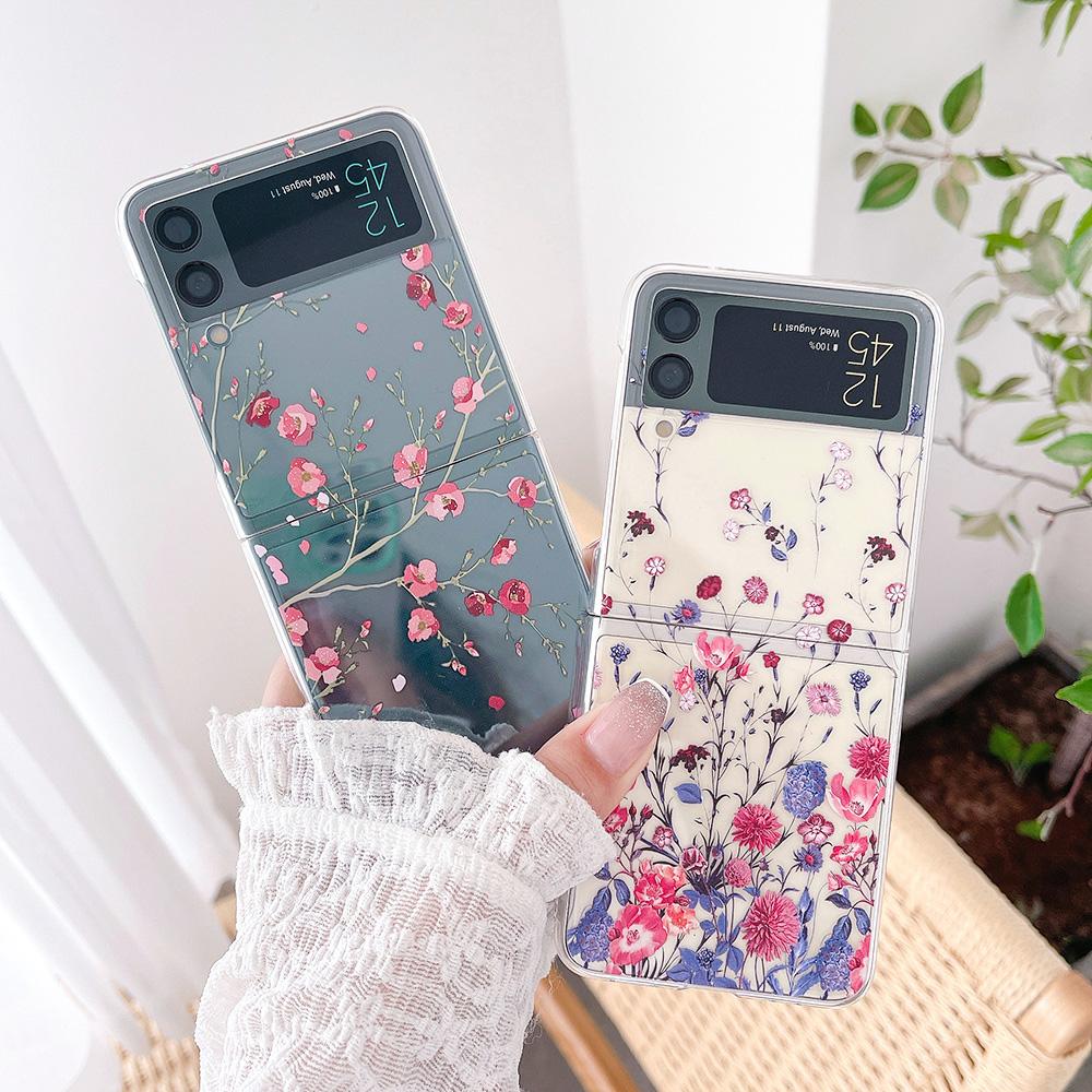 Для Samsung Galaxy Z Flip 4 3 чехол с маленьким браслетом с цветочной росписью прозрачный противоударный жесткий чехол для Samsung Zflip4 Flip3 чехол