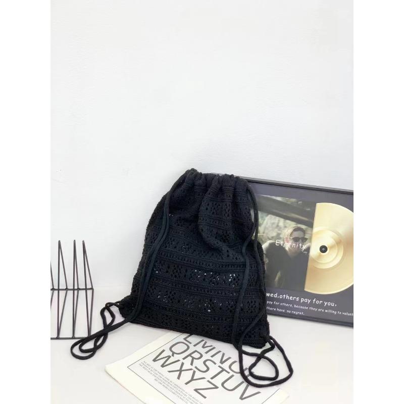 New Casual Knitted Hollow Backpack Large Capacity Solid Color Backpack Fashionable Girl Bucket Bag