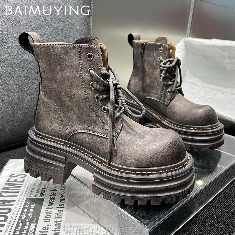 Женские ботильоны на платформе, массивные, на шнуровке, на среднем каблуке, модные туфли 2025 года, классические готические гладиаторы, зимние мотоциклетные ботинки Botas De Mujer