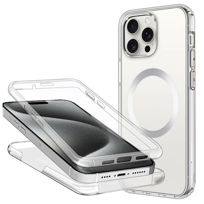 Роскошный магнитный прозрачный чехол на весь корпус для Magsafe iPhone 15 14 13 12 11 Pro Max X XS XR 7 8 Plus SE 2020, чехол с беспроводным зарядным устройством