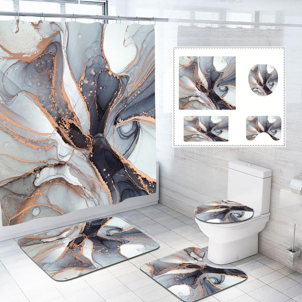 Набор из четырех предметов для ванной: шторка для душа, коврик для пола, набор из трех предметов: шторка-перегородка, коврик для пола