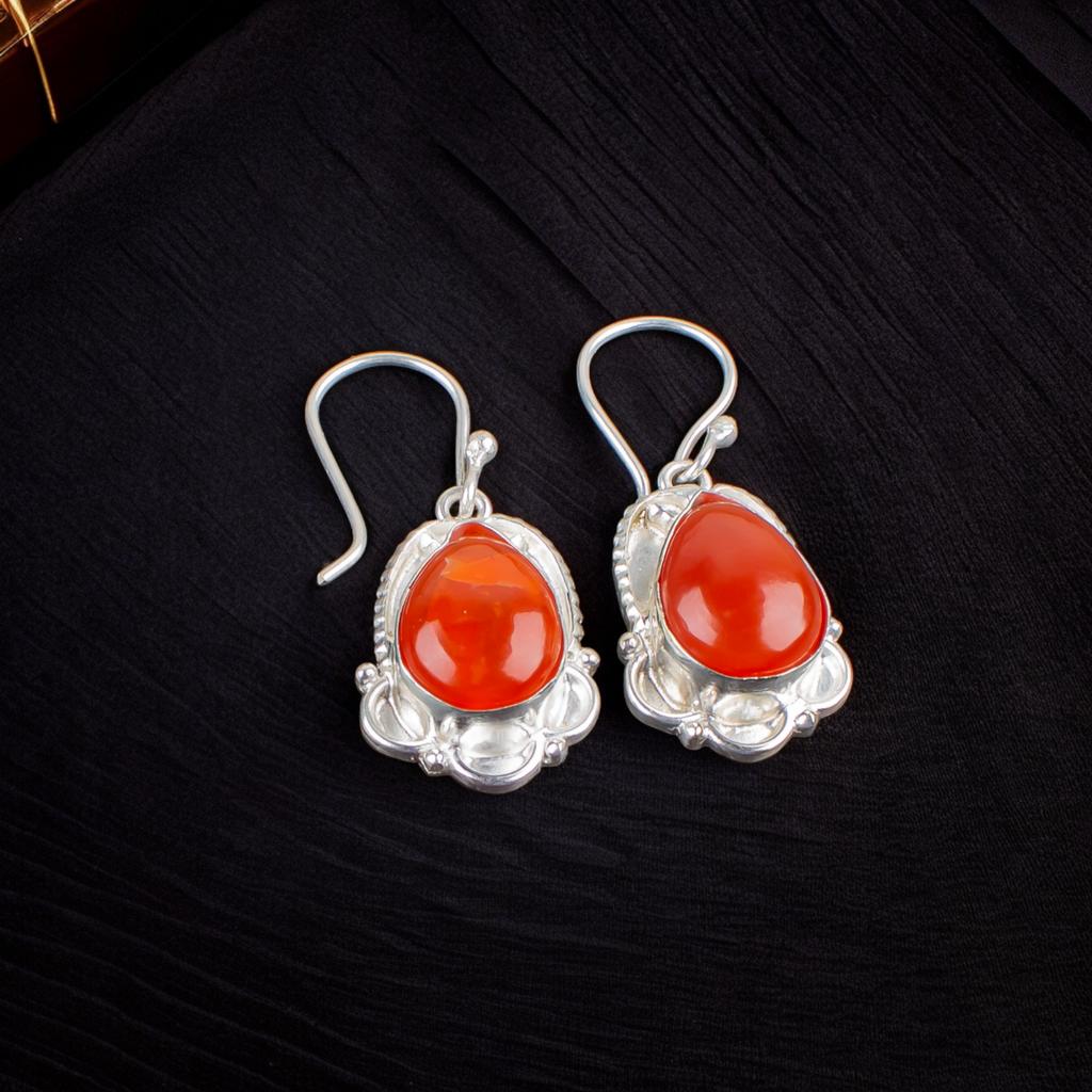 925 Sterling Silver Carnelian Gemstone Trendy Jewelry Earrings For Wedding Gift EE-41-26