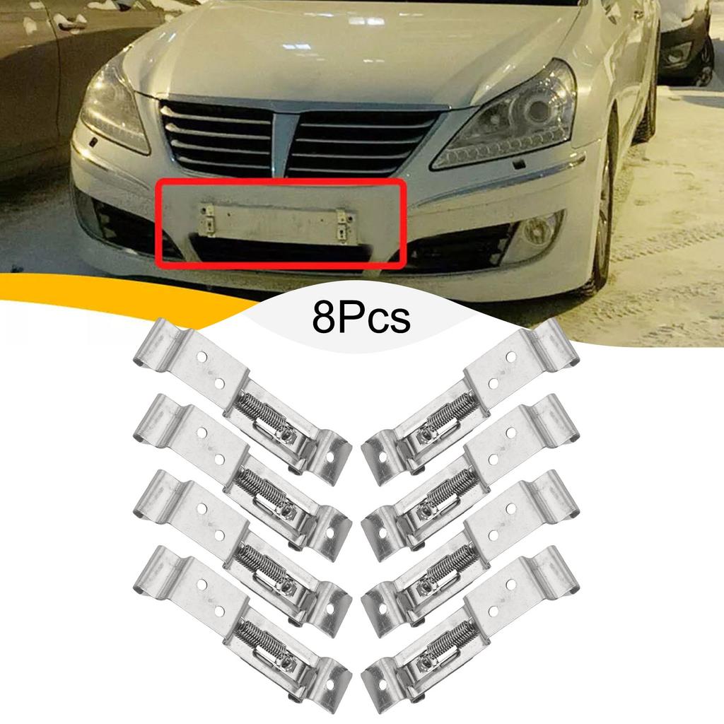 Spring Loaded Stainless Steel License Plate Frame Holder Clamp 8Pcs Set for Vehicles Including Cars Trucks and Trailers