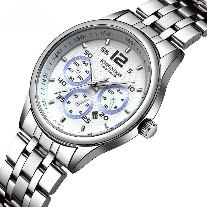 KINGNUOS высококачественные мужские светящиеся часы с тремя глазами и шестью стрелками, водонепроницаемые модели часов с одним календарем, наручные часы