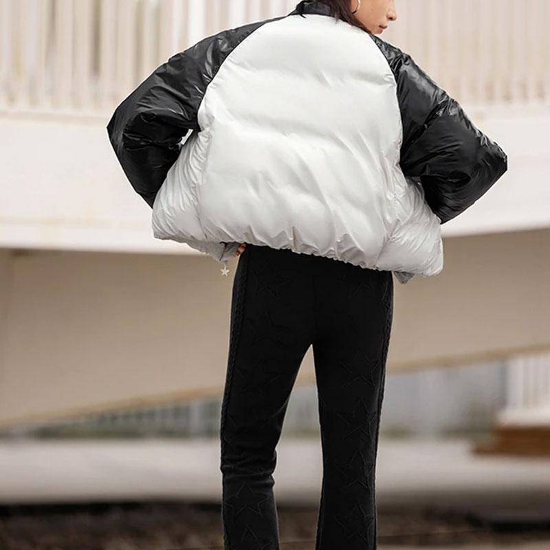 Li Ning Sports Lifestyle Series Color-blocked Stand Woollow Short Down Jacket Women Outwear Off-White Black AYMT368-1