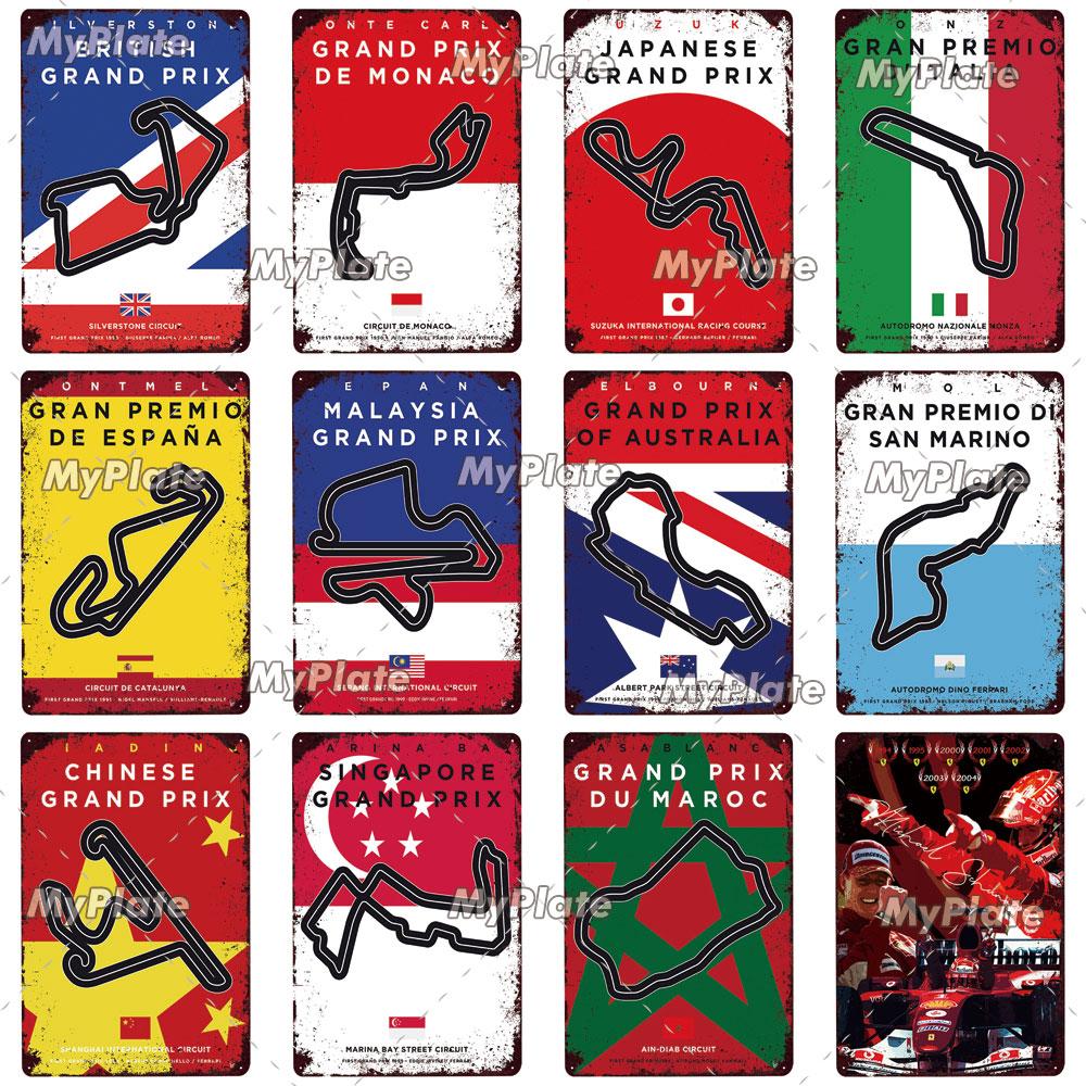 Гоночный трек металлический знак винтажная табличка сервиз жестяная вывеска настенный декор для гаража гоночный автомобиль пластина поделки постер F1 игра на заказ