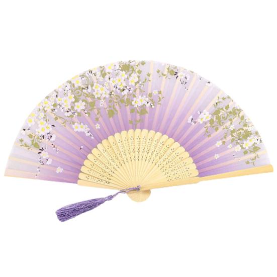 Шелковый складной веер в китайском стиле с кисточками. Элегантное мастерство. Прочная и гибкая бамбуковая кость.