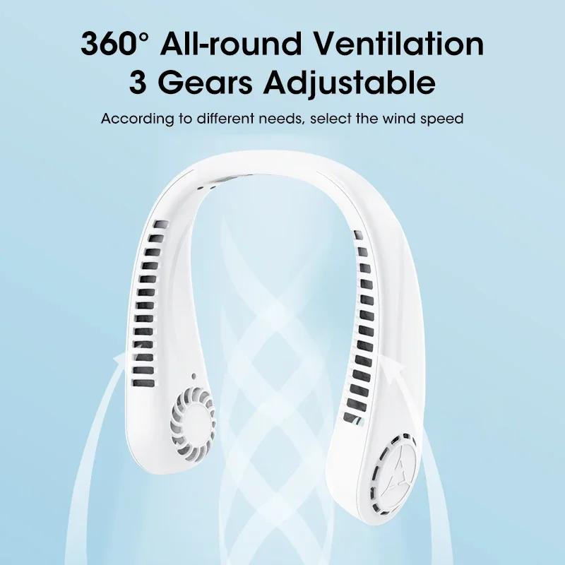 Портативный безлопастной подвесной вентилятор на шею с воздушным охлаждением, перезаряжаемый, носимый на голове USB мини-вентилятор для путешествий, спорта на открытом воздухе, бега