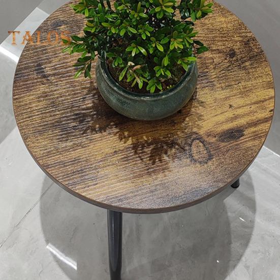 Круглый приставной столик, деревянная столешница с металлической ножкой, винтажный многофункциональный приставной столик для гостиной, спальни, экономящий место