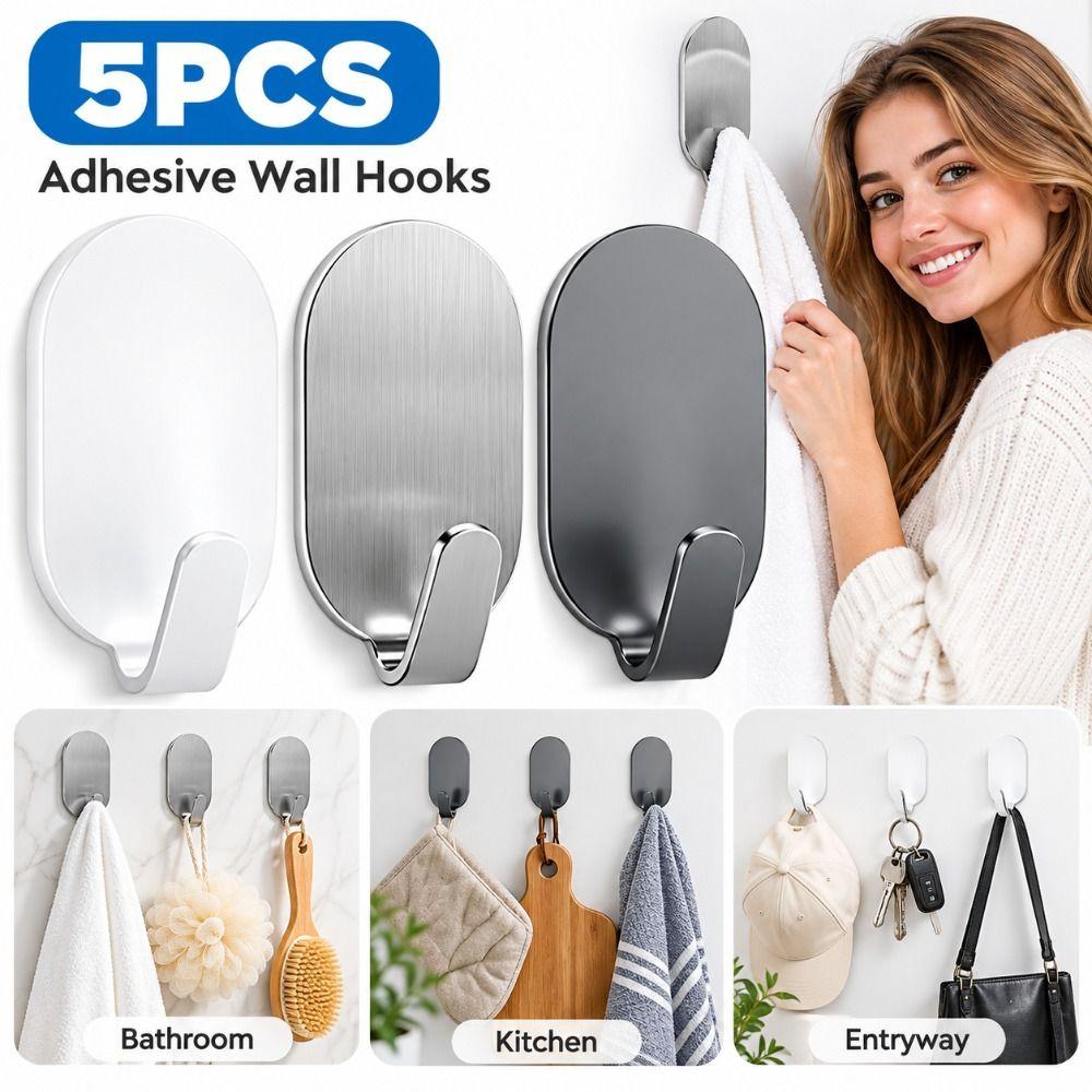 5PCS Traceless Behind The Door Hook No Drilling Wall Mounted Key Holder Bathroom Accessories