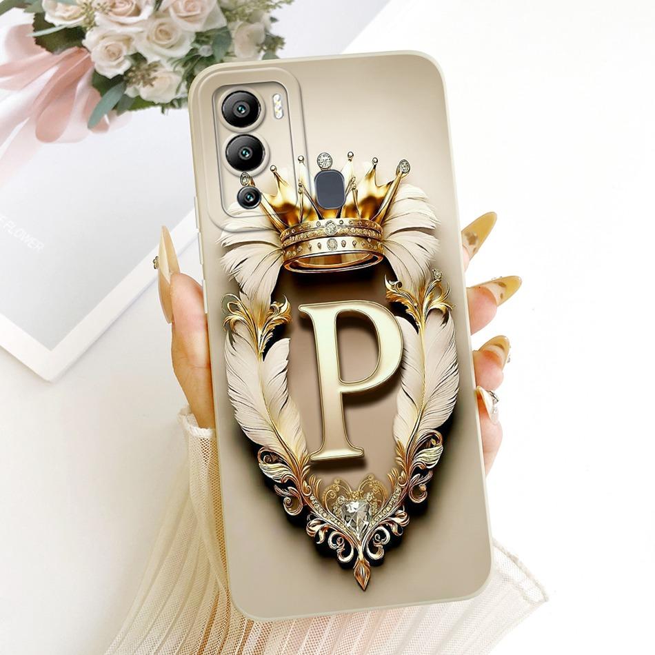 For Infinix Hot 12i 12 Play Feather Crown Initial Letter Phone Case For Infinix Hot12i Hot 12Play Soft Silicone Covers Bumpers