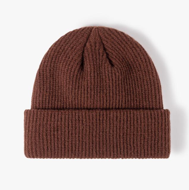 New Arrival Autumn and Winter Fashion Warm Lovely Pure Color Solid Dark Grey Customized Knitted Women Beanies