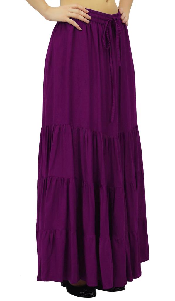 Bimba Длинная расклешенная юбка макси-ярус в стиле бохо с эластичной резинкой на талии из вискозы в стиле бохо