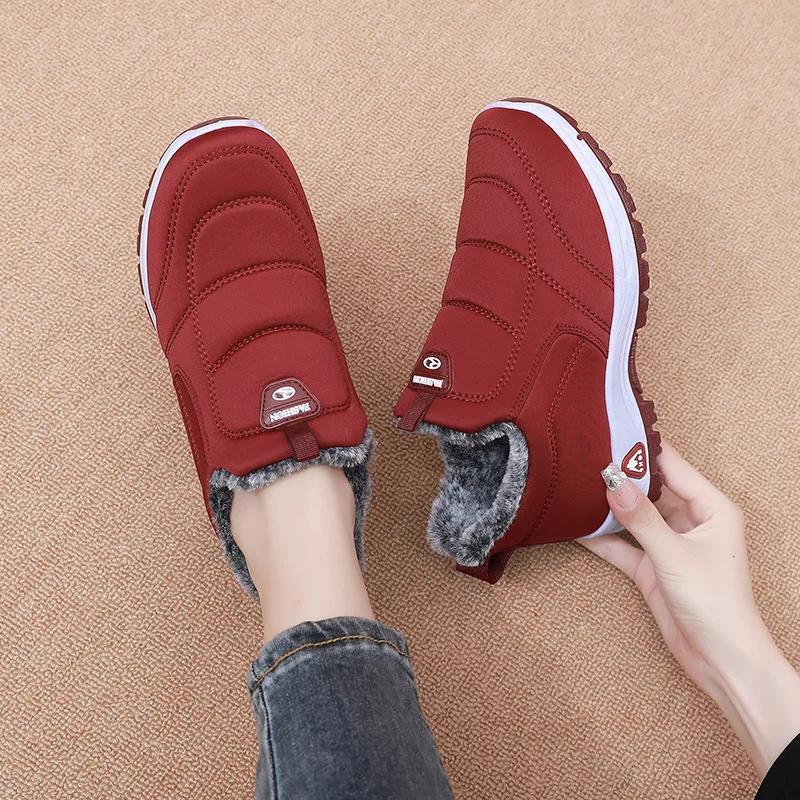 Зимние утепленные флисовой подкладкой кожаные нескользящие теплые хлопковые туфли для женщин в стиле Старого Пекина, удобные туфли на плоской подошве