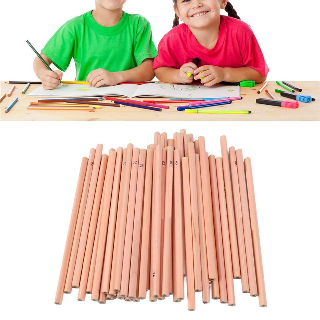 50PCS Environmental Protection Wooden HB 2B Pencil Graphite Writing Pencil(2B Triangular Rod)