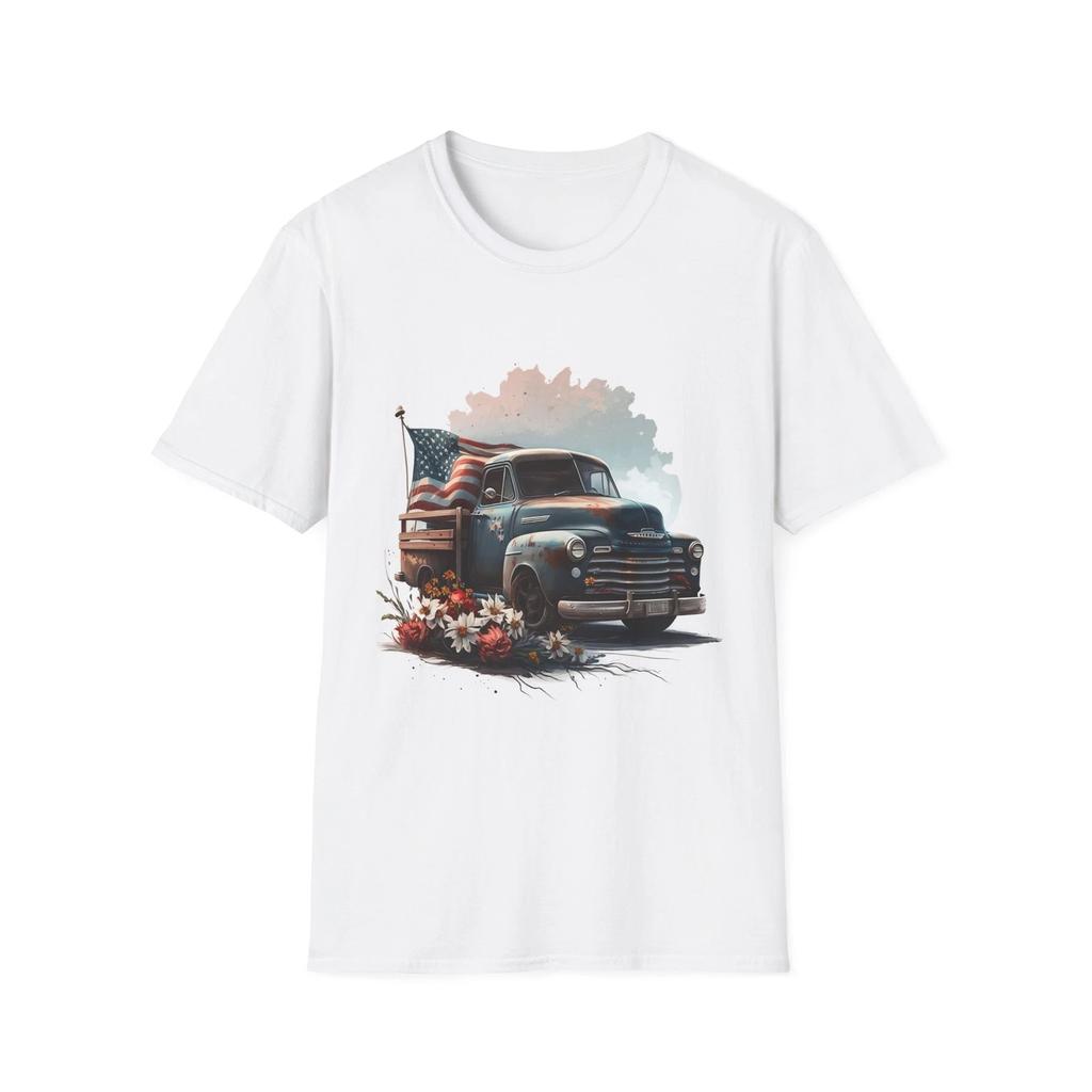 Vintage American Truck T-Shirt, Patriotic Tee, Unisex Softstyle Shirt, 4th of