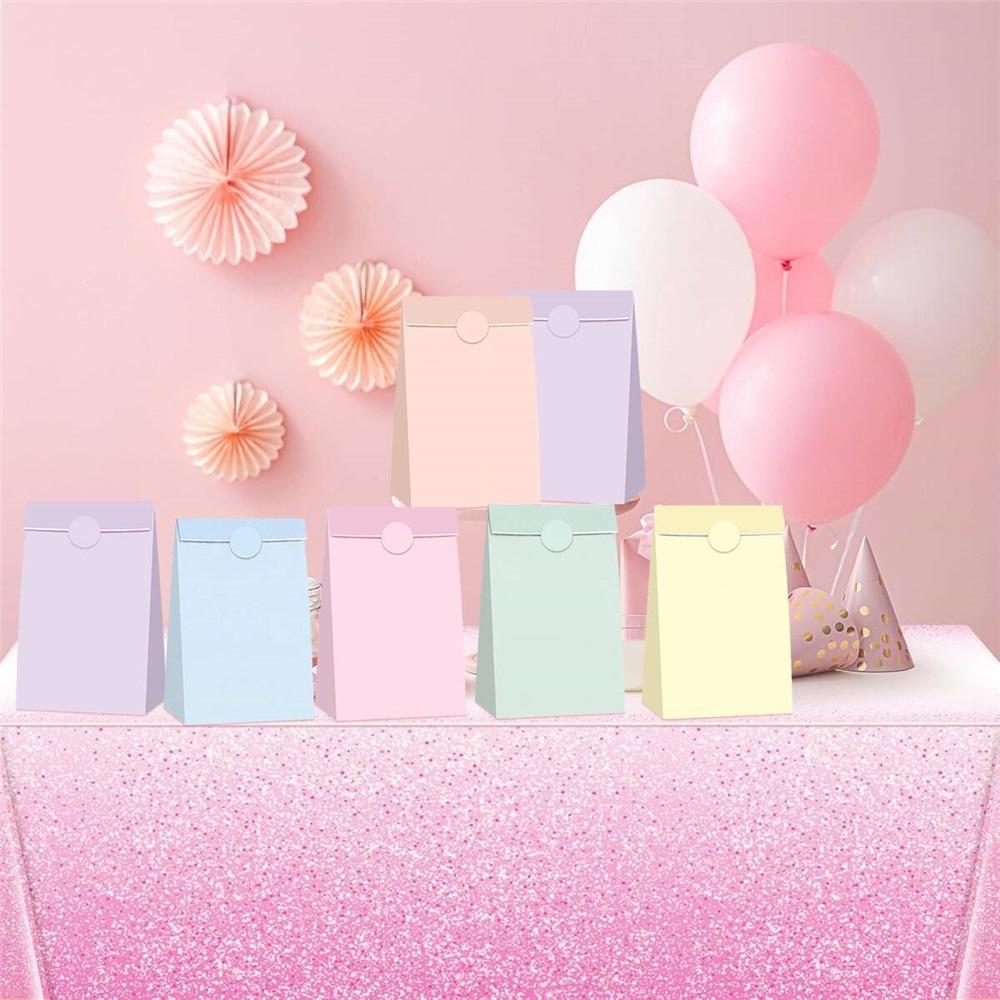 12Pcs Macaron Pastel Gift Bags With Stickers - 21x12cm Kraft Paper Party Favor Bags For Birthday, Wedding, Easter