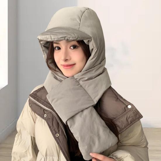 Женская зимняя интегрированная шапка и шарф толстые теплые с подкладкой ветрозащитный высокоэластичный полный