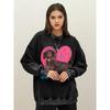Love Me Sausage Pink Heart Cartoon Dog Printing Women Washed Sweatshirt Casual Loose Streetwear Cotton Pullovers