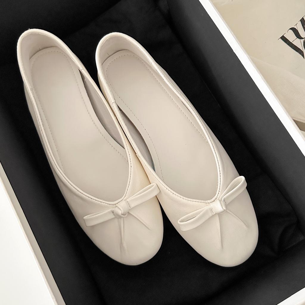 Версия из овчины~ балетки с круглым носком и французским бантом, женские туфли-лодочки с неглубоким вырезом, на плоской подошве, Мэри Джейн