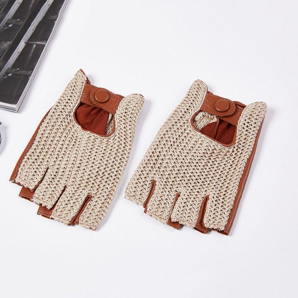 Half-finger Male Sheepskin Machinist Gloves Half-finger Leather Driving Gloves Sports Fishing
