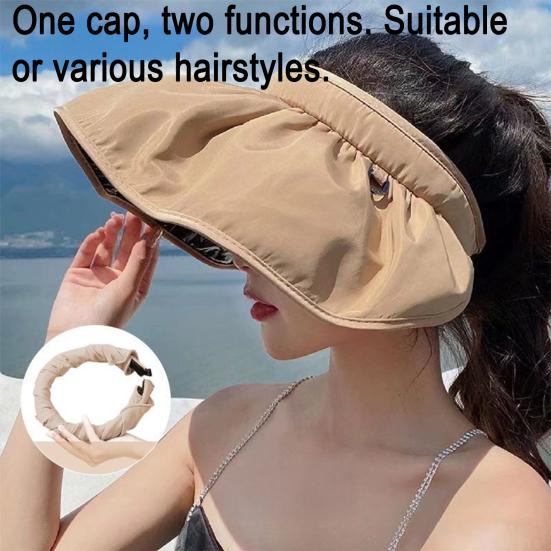 Women Sun Hat Empty Top Design Adjustable Fit Outdoor Wide Brim Sun Protection Hat Portable Roll-Up Hiking