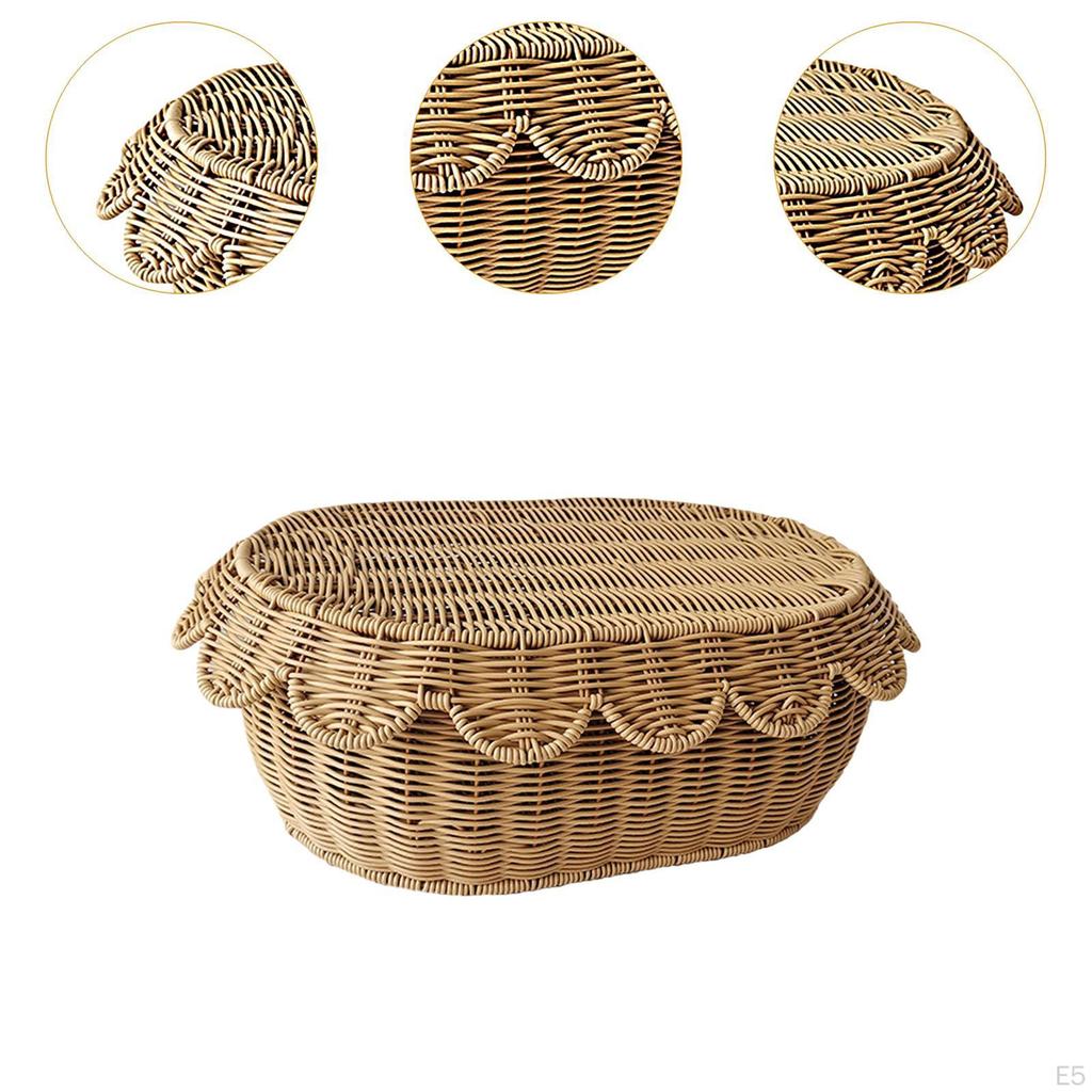 Плетеная корзина для хлеба, многофункциональная подставка для хранения закусок и печенья с крышкой