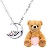 Crescent Moon Necklace Natural Diamond X October Birthstone Pink Tourmaline Silver Brown Teddy Bear [Sears] Women's E-1625-tdt-01-b10