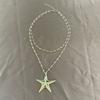 Personality Metal Big Starfish Pendant Necklace for Women Double-layered Star Beaded Chain Necklace Summer Ocean Y2K Jewelry