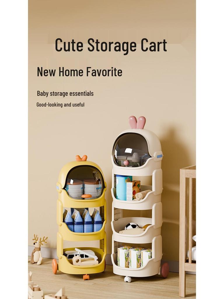 Cartoon Trolley: Movable Multilayer Storage Rack for Snacks, Drinks, and Toys