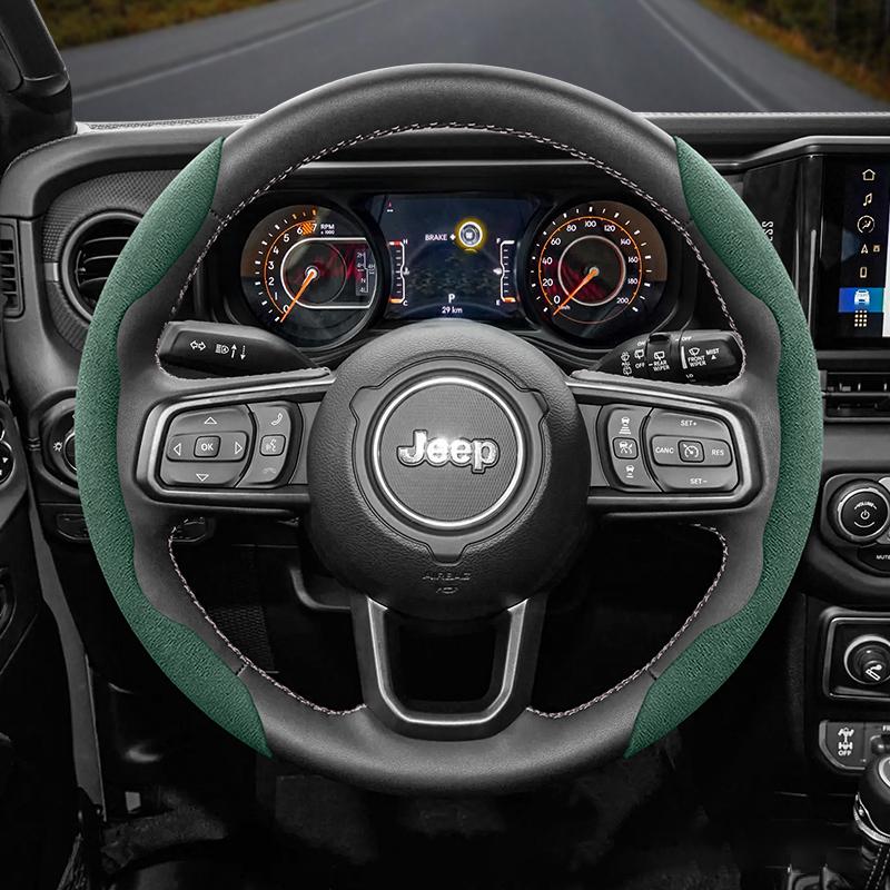 JOT2 For Jeep Suede Snap-on Steering Wheel Cover Fit Renegade Compass Wrangler Jk Jl Grand Cherokee Wk2 Accessories Wj Portachiavi