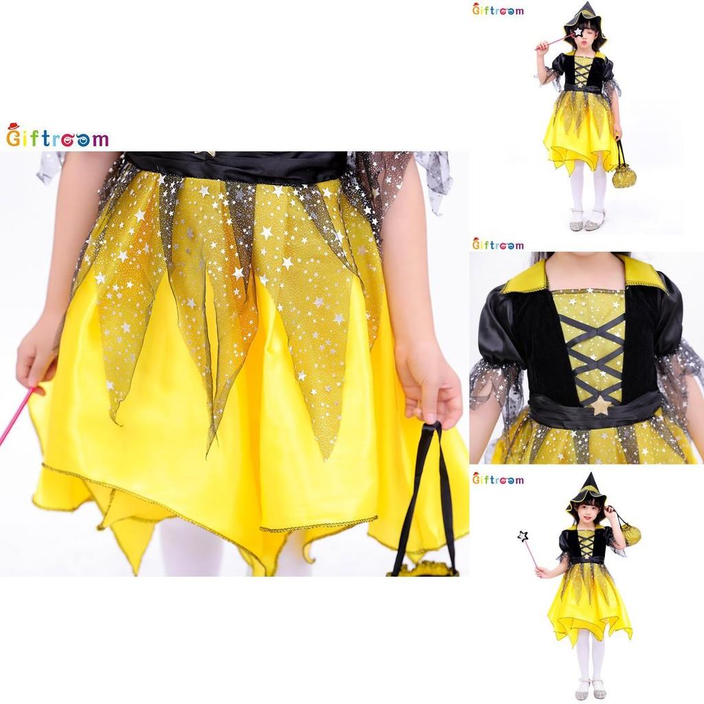 Magical Halloween Witch Cosplay Dress For Girls Featuring Irregular Hem And Polyester Fabric