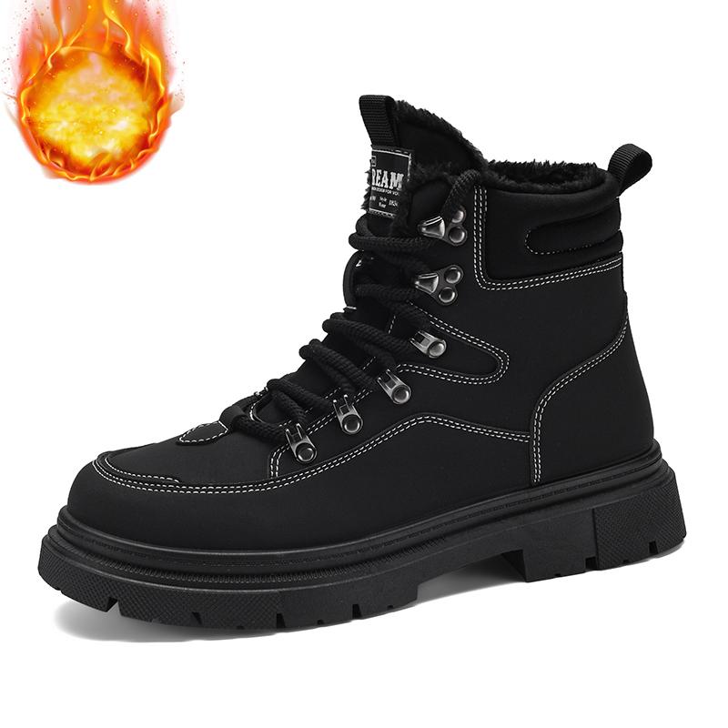 Мужские зимние ботинки Плюшевые теплые рабочие ботинки Водонепроницаемые Нескользящие Толстоподошвенные Уличные Походные Ботинки для Мужчин Высокие Альпинистские Ботинки для Ходьбы