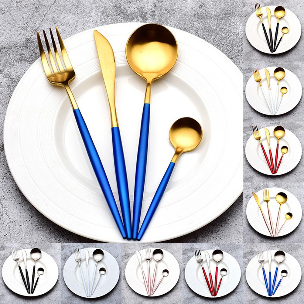 4pcs Cutlery Set Non-slip Smooth Edge Comfortable Grip 304 Stainless Steel Knife Fork Set Ideal For Home Restaurant