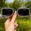 2026 Trendy Rhinestone-Inlaid Cross Square Unisex Sunglasses - European & American Street Style
