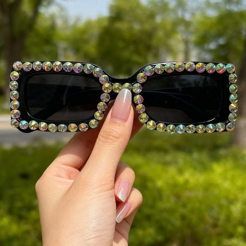 2026 Trendy Rhinestone-Inlaid Cross Square Unisex Sunglasses - European & American Street Style