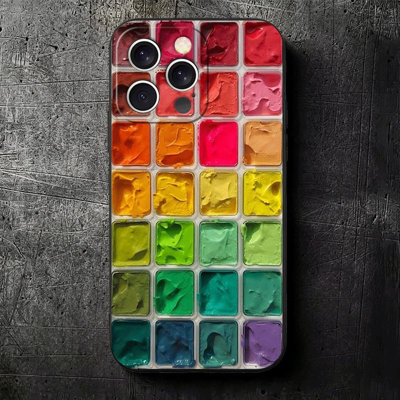 Набор акварели Палитра красок Мягкий чехол для телефона для iPhone 16 16E 17 Air 15 Pro Max 14 Plus 13 Mini 11 12 7 Черная задняя крышка