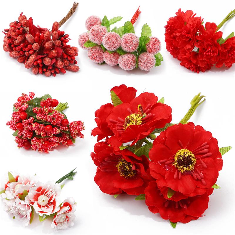Красные искусственные цветы для DIY