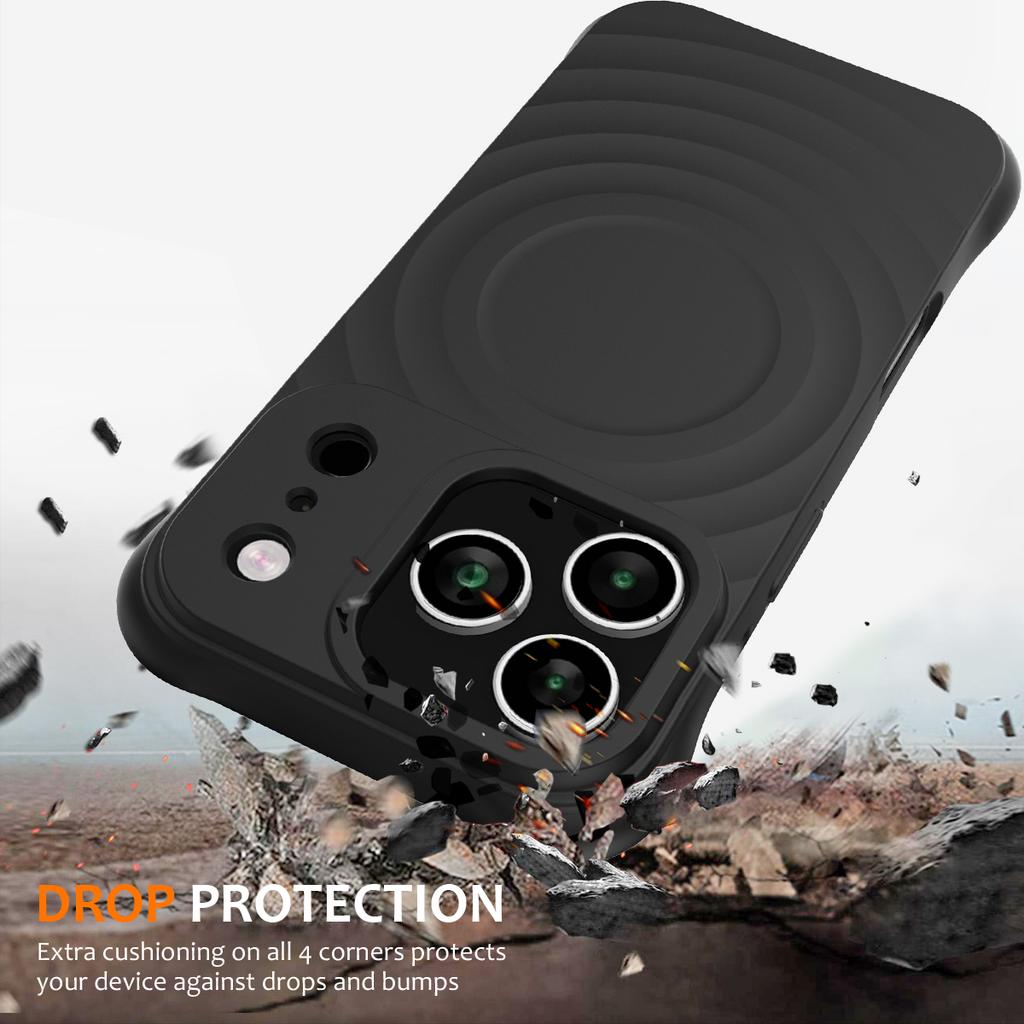 For iPhone 17 Pro Max Case Compatible with MagSafe Ripple Texture Liquid Silicone Protective Cover with Strap