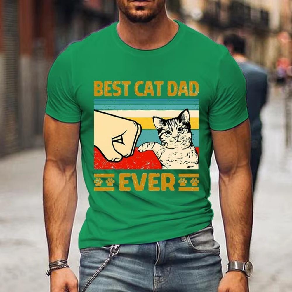 Best Cat Dad Ever Printing Men T Shirts Summer Cat Lover Father Day T-Shirts Paw Fist Bump Fit Graphic Loose Clothes Street Tees