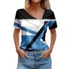 Женская повседневная блузка, модная рубашка с короткими рукавами и принтом с косым воротником, топы