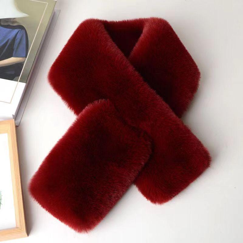 Женский зимний меховой шарф, однотонный, с крестиком, корейская версия, утолщенный, мягкий, плюшевый, воротник, рождественский шарф