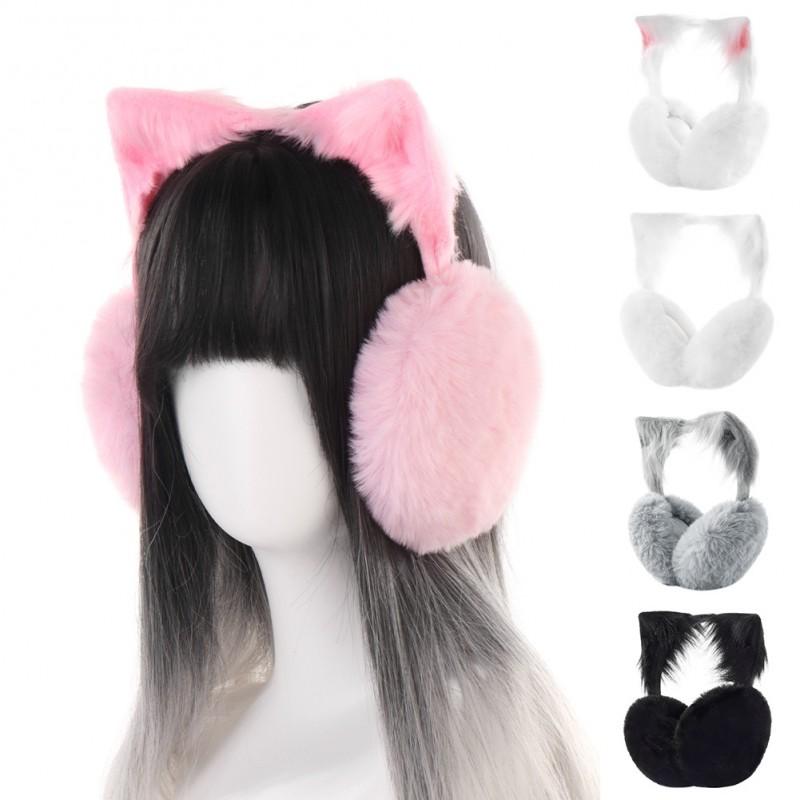 Пушистая повязка на голову с кошачьими ушками, зимние теплые наушники, женская, для студентов, для езды на велосипеде, ветрозащитный флисовый чехол
