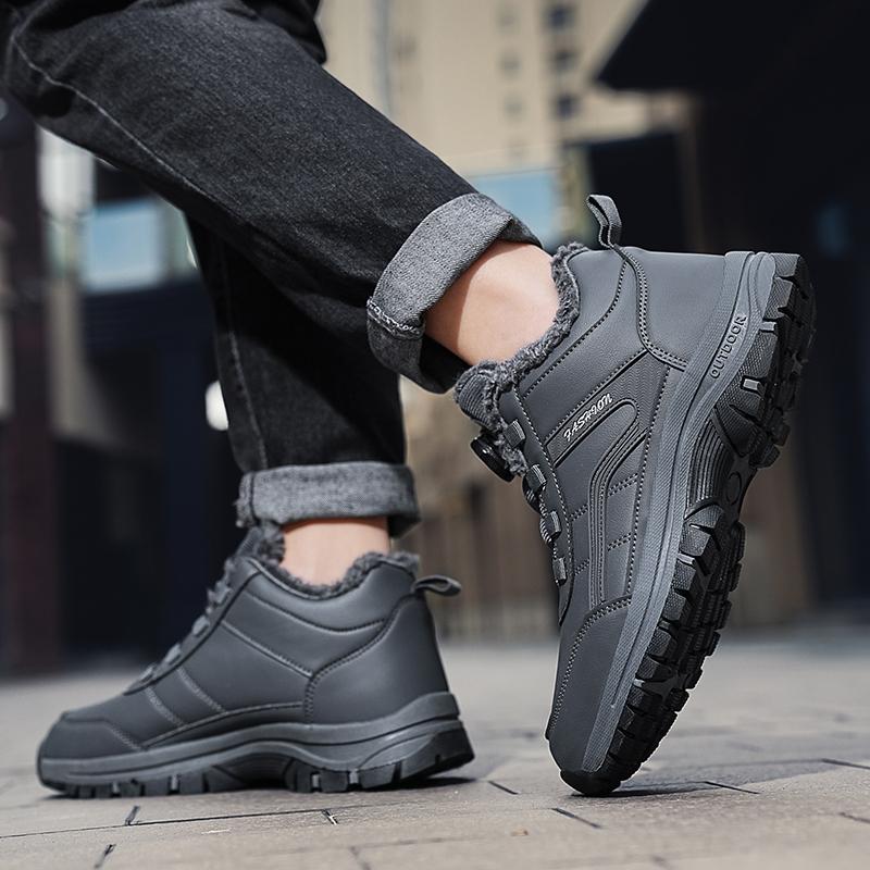 2024 Мужские кроссовки Зимние треккинговые ботинки Водонепроницаемые ПУ Теплые зимние ботинки Мужская рабочая повседневная обувь Нескользящие ботильоны Большие размеры 39-48