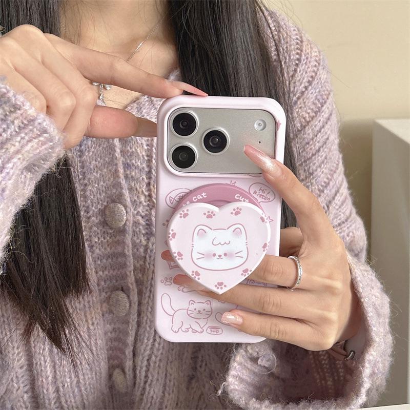 Магнитный чехол-подставка с корейским рисунком кота для iPhone 17/16 Pro Max/15 Pro