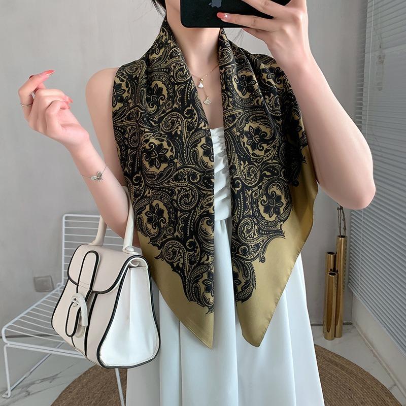 New Square Scarf Emulated Silk Scarf Fashionable Professional Scarf Versatile Light Thin Breathable Twill Scarf Shawl