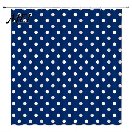 Durable Bathroom Partition Curtains Polka Dot Shower Curtain with Hooks, Waterproof Fabric Curtain, Retro Bath Polyester Hooks for Bathtub Decor,