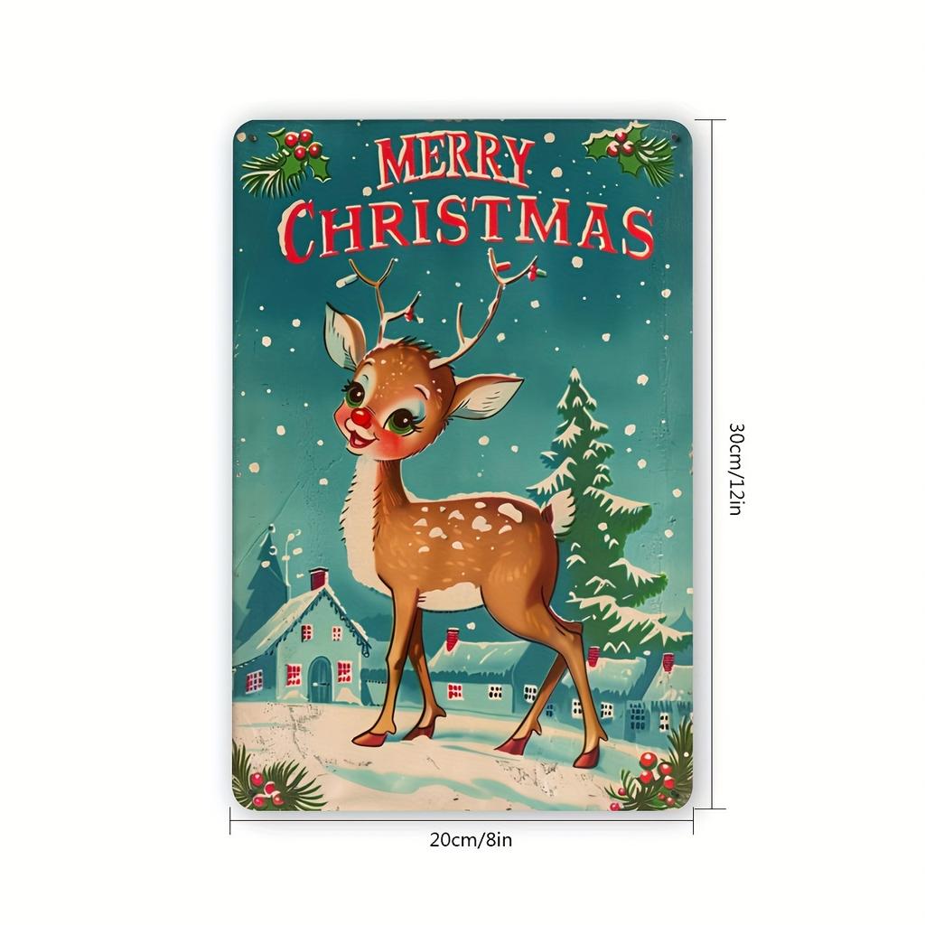 D Vintage Christmas Reindeer Iron Tin Sign x inches Merry Xmas Wall Decor for Home Bar Cafe School Library Garage