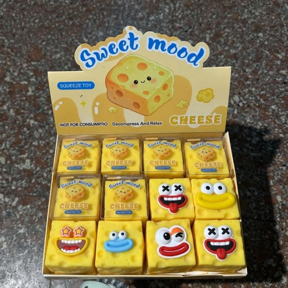 Sausage Mouth Cheese Squeezed Cube Crunchy Cheese Fidget Toy Cheese Squishy Toy  for Kids Adults