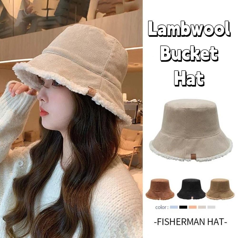Sun Protection Pure Color Warm Caps Casual Female Hats Winter Foldable Plush Fishman Hat  Girl